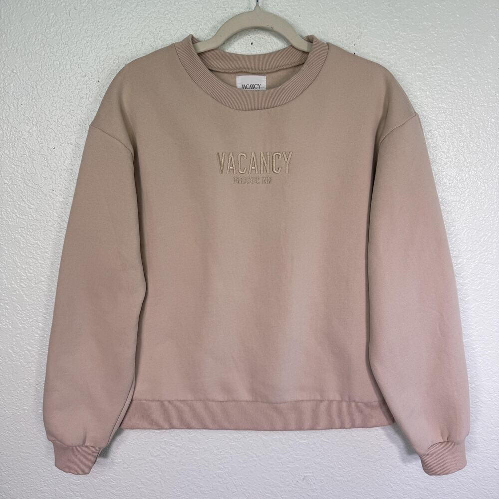Vacancy Sweatshirt Womens 2 Paradise Inn Beige Fleece Pullover Sweater Soft